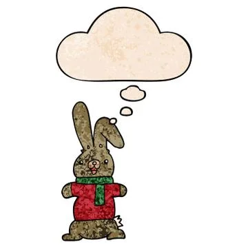 Cartoon rabbit and thought bubble in grunge texture pattern style Stock Illustration