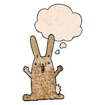 Cartoon rabbit and thought bubble in grunge texture pattern style Illustrazione stock