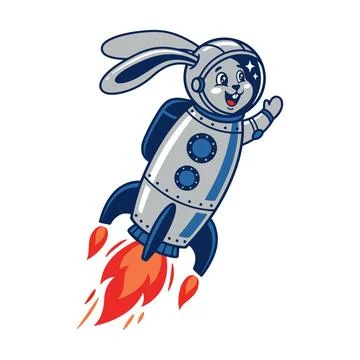 Cartoon Rabbit Astronaut on Rocket Illustration