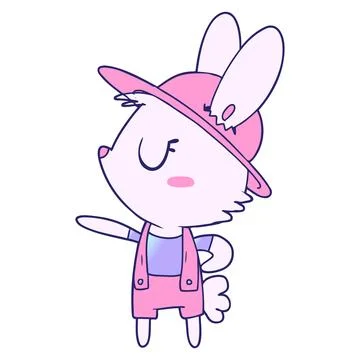 Cartoon rabbit construction worker in bright neon color Stock Illustration