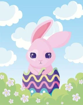 Cartoon rabbit in easter eggshell, colorful design Stock Illustration