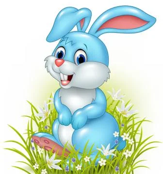 Cartoon rabbit on grass background Stock Illustration