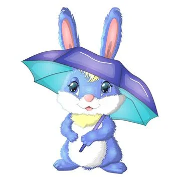 Cartoon rabbit, hare with an umbrella. Autumn, Cute childish character, symbo イラスト素材