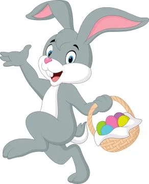 Cartoon rabbit holding easter basket Stock Illustration