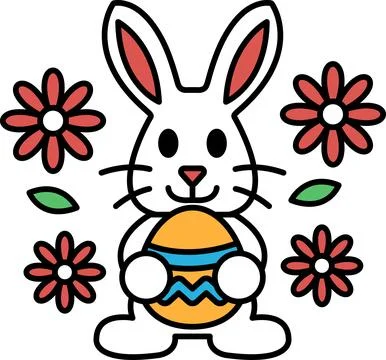 A cartoon rabbit holding an Easter egg Illustrazione stock
