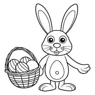 Cartoon rabbit holding Easter eggs in basket 스톡 일러스트