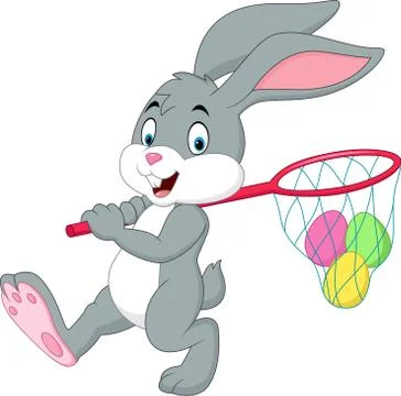 Cartoon rabbit hunting Easter eggs Stock Illustration