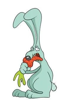 Cartoon rabbit or hare eats carrot, vector illustration Stock Illustration