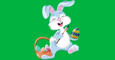Cartoon rabbit painting Easter egg with purple brush for design on transparent Stock Footage 317479983