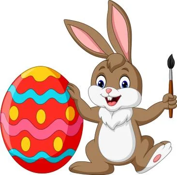 Cartoon rabbit painting an Easter egg Stock Illustration