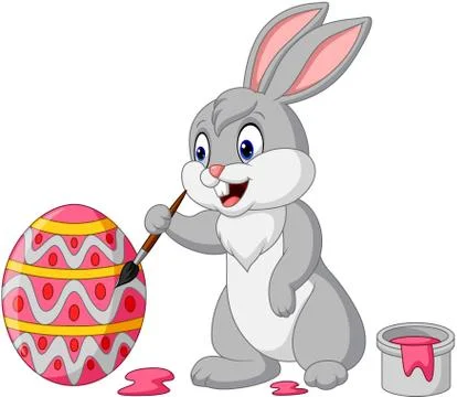 Cartoon rabbit painting an Easter egg Stock Illustration
