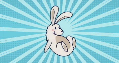 Cartoon rabbit popping into frame starting gentle rocking cycle for looping Stock Footage 315526650