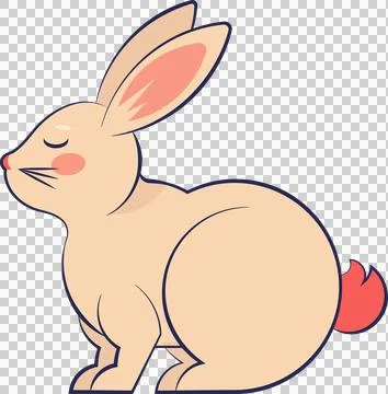 Cartoon rabbit is resting in side-view flat design, cream body, pink ears on Stock Illustration