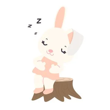 Cartoon rabbit sleeping under tree Stock Illustration