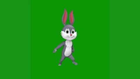Cartoon rabbit standing front green screen is dancing running animated chromakey Vidéo 314064649