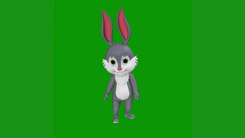 Cartoon rabbit standing front green screen character animated chromakey Stock Footage 314064671