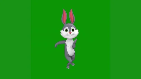 Cartoon rabbit standing front green screen is running dancing animated chromakey Vidéo 314064688