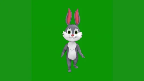 Cartoon rabbit standing green screen front running background is animated Vidéo 314064633