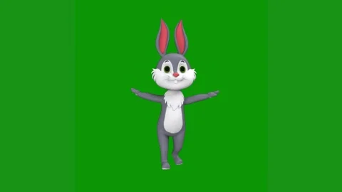 Cartoon rabbit standing green screen front is animated chromakey background Stock Footage 314064660