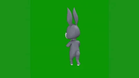 Cartoon rabbit standing green screen running is front animated chromakey Vidéo 314064703