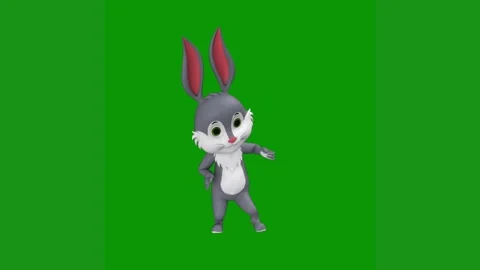 Cartoon rabbit standing green screen running is dancing animated chromakey Vidéo 314064710