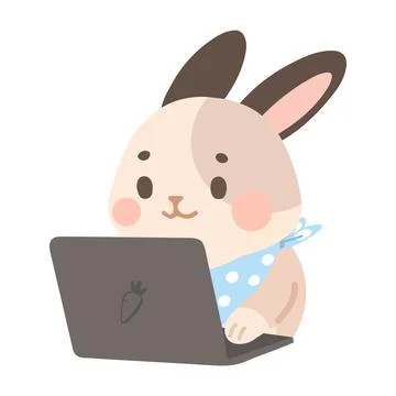 Cartoon Rabbit Working on Laptop Stock Illustration