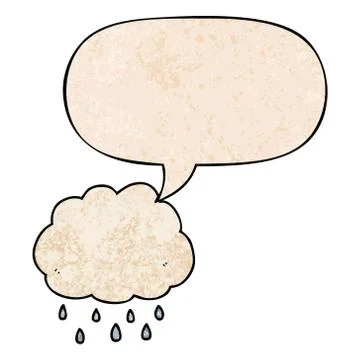 Cartoon rain cloud and speech bubble in retro texture style Stock Illustration
