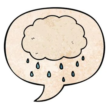 Cartoon rain cloud and speech bubble in retro texture style 스톡 일러스트