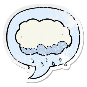 Cartoon rain cloud and speech bubble distressed sticker Illustrazione stock