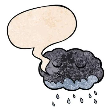 Cartoon rain cloud and speech bubble in retro texture style Illustrazione stock