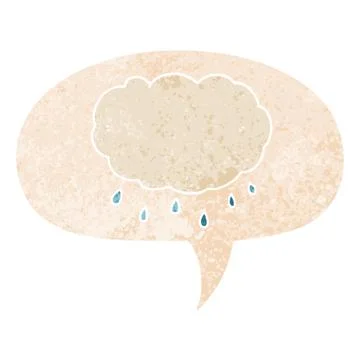 Cartoon rain cloud and speech bubble in retro textured style Stock Illustration