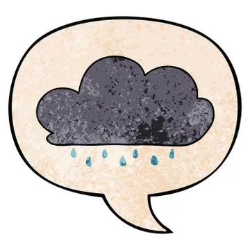 Cartoon rain cloud and speech bubble in retro texture style Stock Illustration