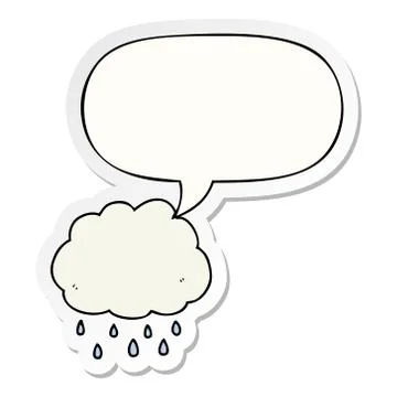 Cartoon rain cloud and speech bubble sticker Stock Illustration