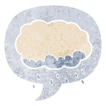Cartoon rain cloud and speech bubble in retro textured style Illustrazione stock