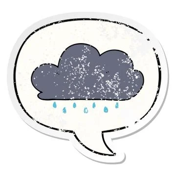 Cartoon rain cloud and speech bubble distressed sticker Illustrazione stock
