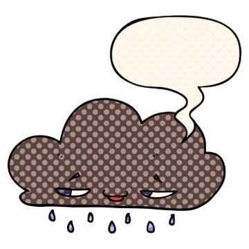 Cartoon rain cloud and speech bubble in comic book style Stock Illustration
