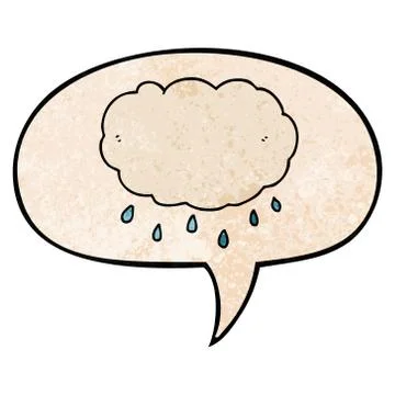 Cartoon rain cloud and speech bubble in retro texture style Stock Illustration