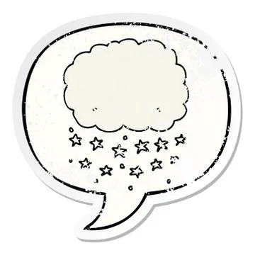 Cartoon rain cloud and speech bubble distressed sticker Stock Illustration