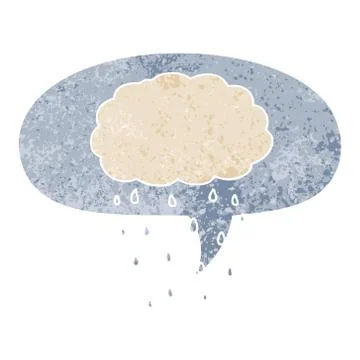 Cartoon rain cloud and speech bubble in retro textured style Illustrazione stock