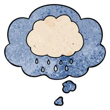 Cartoon rain cloud and thought bubble in grunge texture pattern style Illustrazione stock