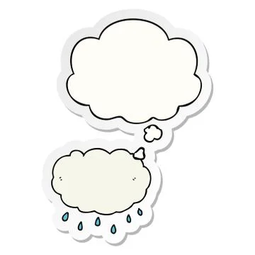 Cartoon rain cloud and thought bubble as a printed sticker Illustrazione stock