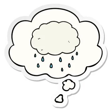 Cartoon rain cloud and thought bubble as a printed sticker Illustrazione stock