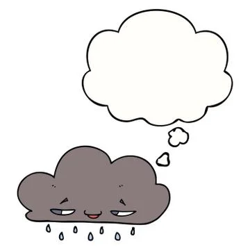 Cartoon rain cloud and thought bubble Stock Illustration