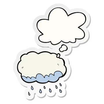 Cartoon rain cloud and thought bubble as a printed sticker Stock Illustration