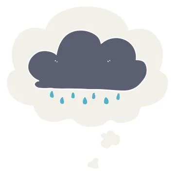 Cartoon rain cloud and thought bubble in retro style 스톡 일러스트