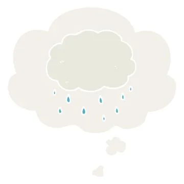 Cartoon rain cloud and thought bubble in retro style 스톡 일러스트