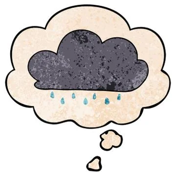 Cartoon rain cloud and thought bubble in grunge texture pattern style Stock Illustration