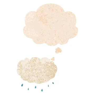 Cartoon rain cloud and thought bubble in retro textured style 스톡 일러스트