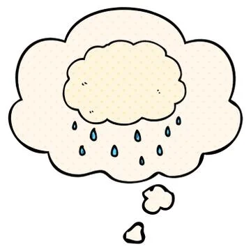 Cartoon rain cloud and thought bubble in comic book style Stock Illustration