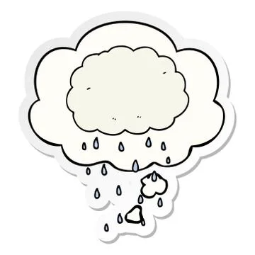 Cartoon rain cloud and thought bubble as a printed sticker 스톡 일러스트